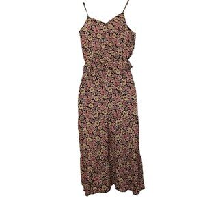 Floral Pink & Black Sundress Spaghetti Straps Sunset West L 100% Rayon girls
